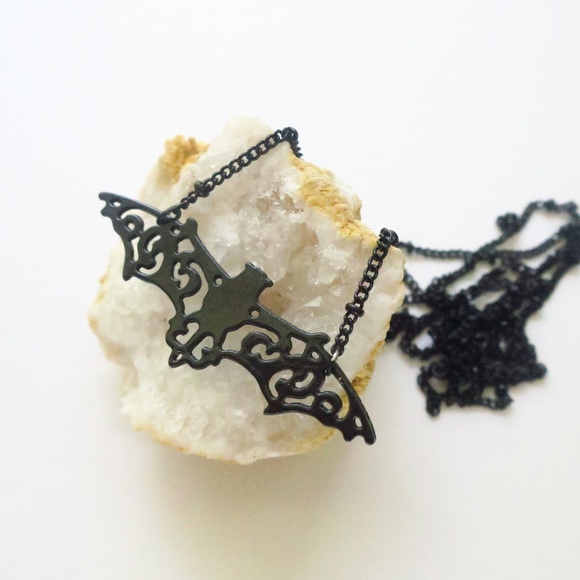 Luna Collective Jewelry - Bat Filigree Necklace Beaded Chain Long